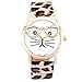 JUNKE Women Analog Quartz Dial Wrist Watch Cute Glasses Cat (Khaki)