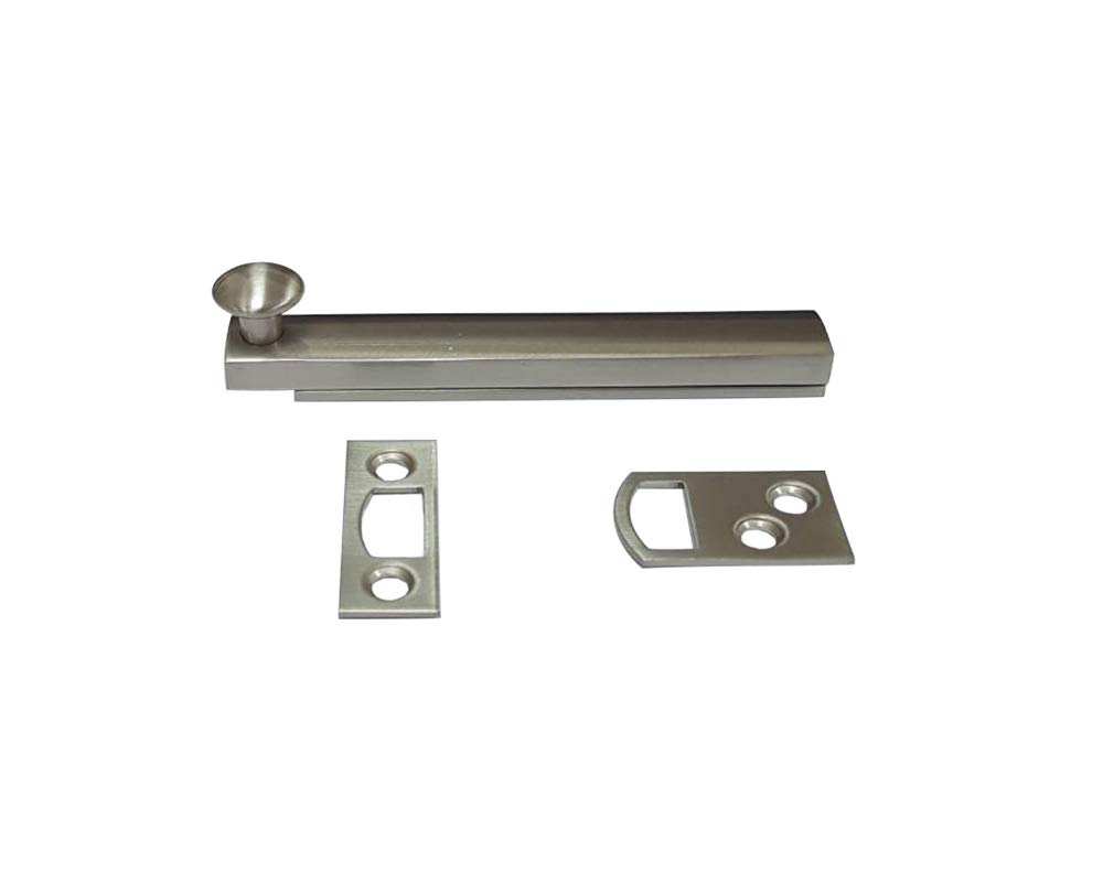 QCAA Heavy Duty Solid Brass Concealed Surface Bolt, 4", Satin Nickel, 1 Pack, Made in Taiwan