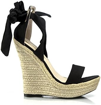 GuiltySoles KATIE Ankle Tie Women's Wedges High Heel Wedge Sandals Ladies Shoes (6.5, Black)