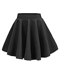 V28 Junior Girls High Waist Stretch Waist Flared Plain Pleated Casual Mini Skirt (Black)One Size