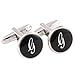H&H HJ Men's 2PCS Rhodium Plated Cufflinks Silver Initial Letter Shirt Wedding Business 1 Pair Set Black G