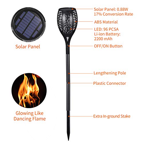 Iyoyo Solar Torch Light 4 Pack Waterproof 96 LED Flame Flickering Lamp Landscape Decoration Dancing Flame Lights for Garden Yard Lawn Solar Light