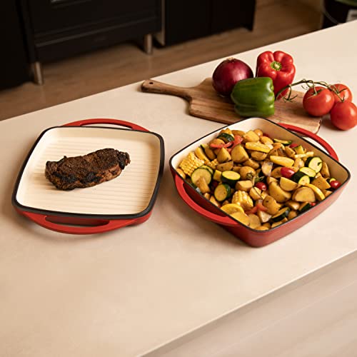 Free Shipping! Bruntmor 2-in-1 Enamel Cast Iron Dutch Oven And