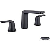 JAKARDA 8 inch 2 Handles Widespread Bathroom Faucet 3 Holes with Pop up Drain Assembly and Water Supply Lines (Black)