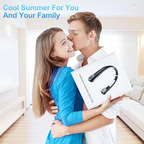 Neck Fan with Cooling - Quiet Neck Fan USB, Portable Neck Fan Lightweight, Rechargeable Neck Fan with Battery 4000 mAh, Small Neck Fans Strong 5 Levels Neck Cooler for Office, Travel, Sports