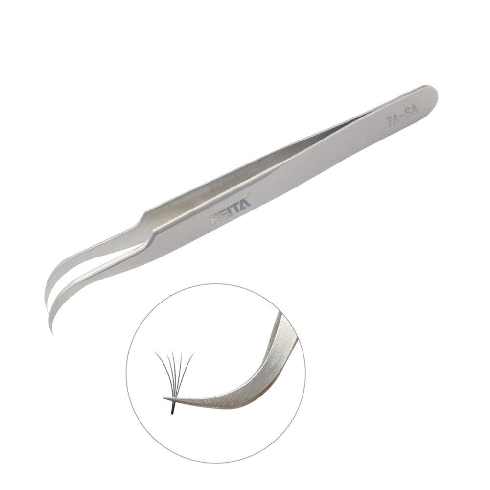 Individual Eyelash Tweezers - FEITA Professional Stainless Steel Curved Tweezer Precision for 3D Volume Eyelash Extension (1 Pc)