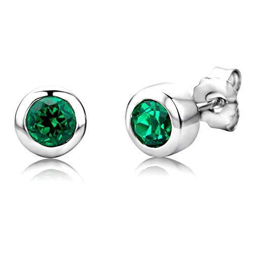 Earrings for Women Sterling Silver solitaire Studs earrings Emerald 925 Silver