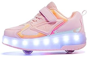 Yogeeft Kids Shoes with Double Wheels - Upgraded Kids Roller Shoes for Gifts, Retractable Wheels Skateboarding Shoes for Kids Sneakers Light Up Rechargeable for Birthday Party Gift