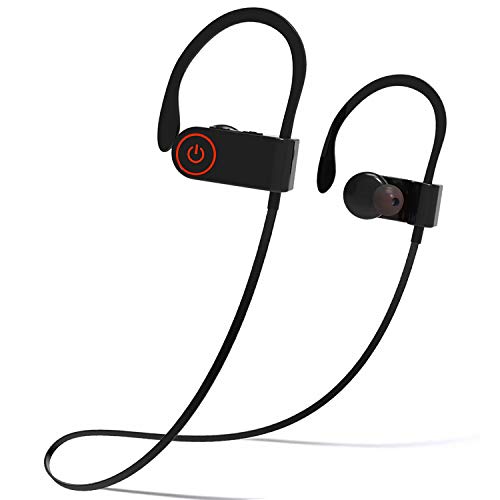 Bluetooth Headphones, Waterproof IPX6 Wireless Earbuds Sport, Richer Bass HiFi Stereo in-Ear Earphones w/Mic, Noise Isolating Headsets (Comfy & Fast Pairing) Secure Fit for Gym Running Workout, Black