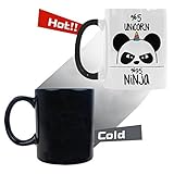 InterestPrint Cute Ninja Panda Morphing Mug Heat Sensitive Color Changing Coffee Mug Cup with Quotes, Funny Animal Asian Bear Unicorn Coffee Mug Christmas Birthday Gifts