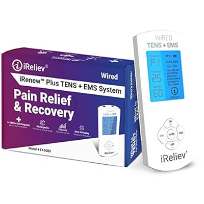 TENS Unit + EMS Muscle Stimulator by iReliev:  with 14 Therapy Modes, Premium Pain Relief and Recovery System, Rechargeable, Large Back Lit Display, Large and Small Electrode Pads