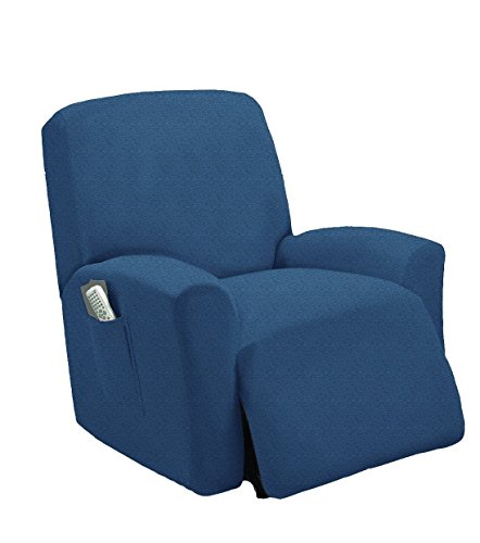 Elegant Homes One Piece Stretch Sterling Recliner Chair Cover Furniture Slipcovers with Remote Pocket Fit Most Recliner Chairs # Stella (Navy Blue) - Thumbnail 5