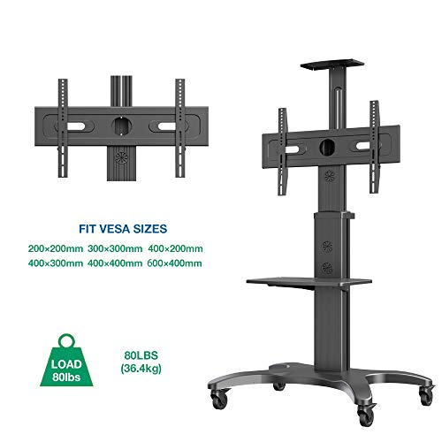 NB North Bayou Mobile TV Cart TV Stand with Wheels Mount for 32-65 Inch LCD LED OLED Plasma Flat Panel Screens Aluminum (Black)