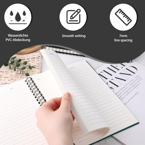 Booknow 6PCS Spiral Notebooks with Waterproof Covers, A5 College Ruled Spiral Notepads Assorted Colors School Office Journal 480 Sheets/960 Pages, 6 Colors