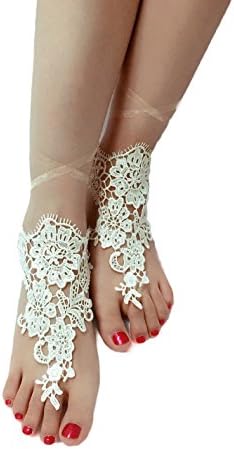 ASA Bridal Summer Crochet Barefoot Sandals Lace Anklets Wedding Prom Party Bangles
