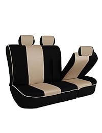 Cubierta de asiento de coche de tela, conjunto completo de calce universal con bolsa de aire de tuberías y listo para dividir de FH Group., Beige Negro