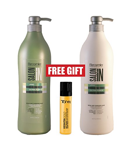 Salon In Keratin Ultra Force Shampoo 1000ml + Conditioner 1000ml + FREE TAHE KERATIN GOLD SERUM 30ml