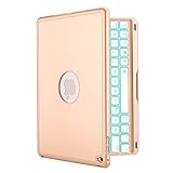 iPad Air 2 Keyboard Case, iEGrow F8S+ Slim Bluetooth Clamshell Keyboard Case with 7 Colors LED Backlit for iPad Air 2 Model A1566/A1567(Gold)