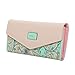 FUNOC Womens Envelope Leather Wallet Button Clutch Purse Long Handbag Zip Bag (Green)