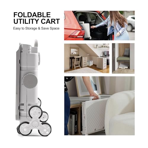 XVersion Foldable Shopping Trolley Cart with 8 Wheels,Collapsible Grocery Trolley With Storage Box,Picnic Trolley With Integrated Desktoptop,Utility Shopping Cart for Outdoor Tourist Office(Grey)