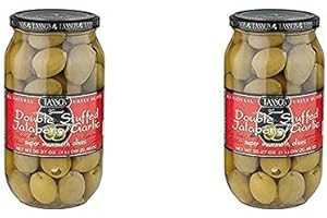 2 Pack Of Tassos All Natural Double Stuffed Jalapeno And Garlic Super Mammoth Olives (2X35.27 oz.)