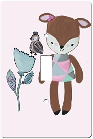 Fiona Fawn Deer Single Toggle Switchplate Wall Cover Fawn Deer with Sparrow and Flower