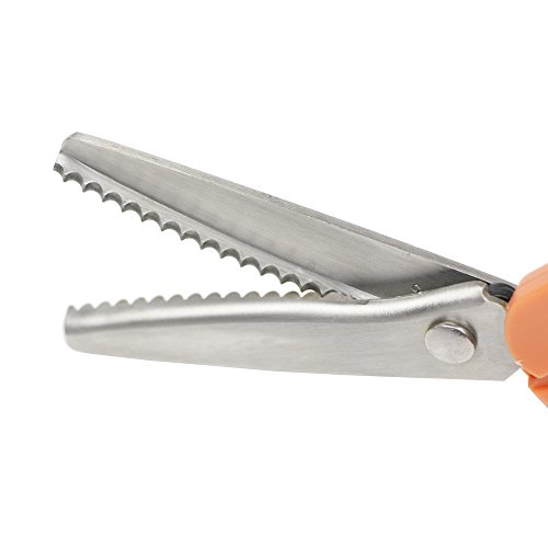 JISTL Pinking Shears for Fabric, Stainless Steel Handled Professional Dressmaking Sewing Scissors Zig Zag Fabric Craft Scissors 9.3 inch Scalloped (Orange) - Thumbnail 2