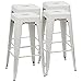Furmax 30 Inch Metal Bar Stools - High Backless Stackable Kitchen Stools Set of 4 (Distressed White)