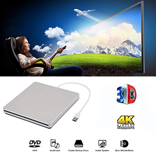 External Blu Ray Drive, USB 3.0 Blu Ray Burner 3D 4K CD DVD BD Player Write Read CD DVD RAM Combo Ultra Slim Re-Writer Superdrive for Notebook Ultrabook Laptop Desktop (Sliver) - Thumbnail 2