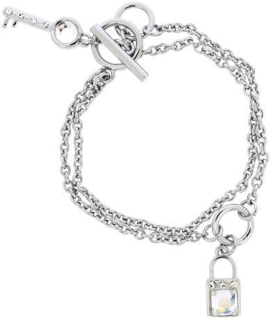 Jodie Rose Base Metal Silver Colour Padlock and Key with Clear Crystal Bracelet of Length 19.5 cm