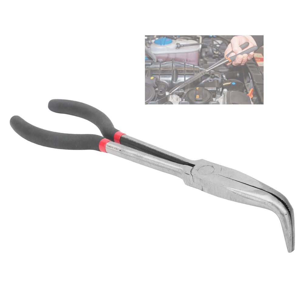Needle Nose Pliers 280mm Long Nose Pliers 90 Degree Curved Nose Pliers with Long Handle 11inch Long Nose Pliers 90 Degree Angle Curved Pliers for Wire Processing, Jewelry Repairs Needle-Nose Pliers