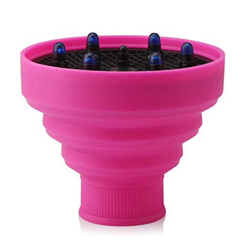 Segbeauty Portable Folding Collapsible Silicone Hair Blow Dryer Diffuser for Fizzy Hair, Flexible Hair Diffuser for Curly Wavy Fine Hair on Travel -- Rose Red