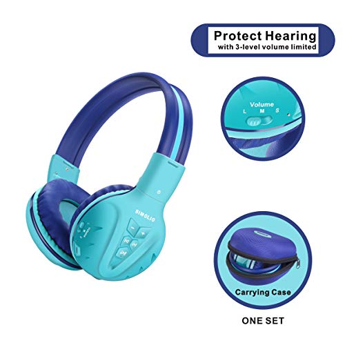 SIMOLIO Kids Bluetooth Headphones with Microphone, Wireless Childrens Headphones with Safe Volume, Foldable Adjustable Headband, Over-Ear Headsets for Boys Girls Toddler Tablet Travel Airplane Blue