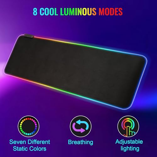SKY-TOUCH RGB Gaming Mouse Pad, Extra Large Soft Led Extended Mouse pad, anti-slip Rubber Base Computer Keyboard Mat, Black