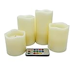 Adoria Set of 4 Flameless Candles,Auto-24Hour Timer, Ivory Vanilla Real Wax Remote Control Led Lights-,3 by tall 3",4",5",6"