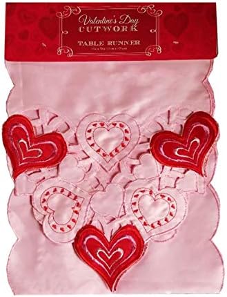 Nantucket Valentines Day Table Runner Cutout Fancy Hearts 13 x 70 inches (Pink)