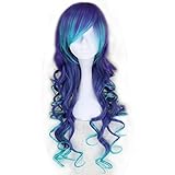Miss U Hair Women Long Curly Gradient Blue & Purple Party Cosplay Costume Wig C023