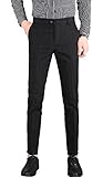 Plaid&Plain Men's Plaid Dress Pants Cropped Pants Men's Slim Dress Pants 1868Black 30
