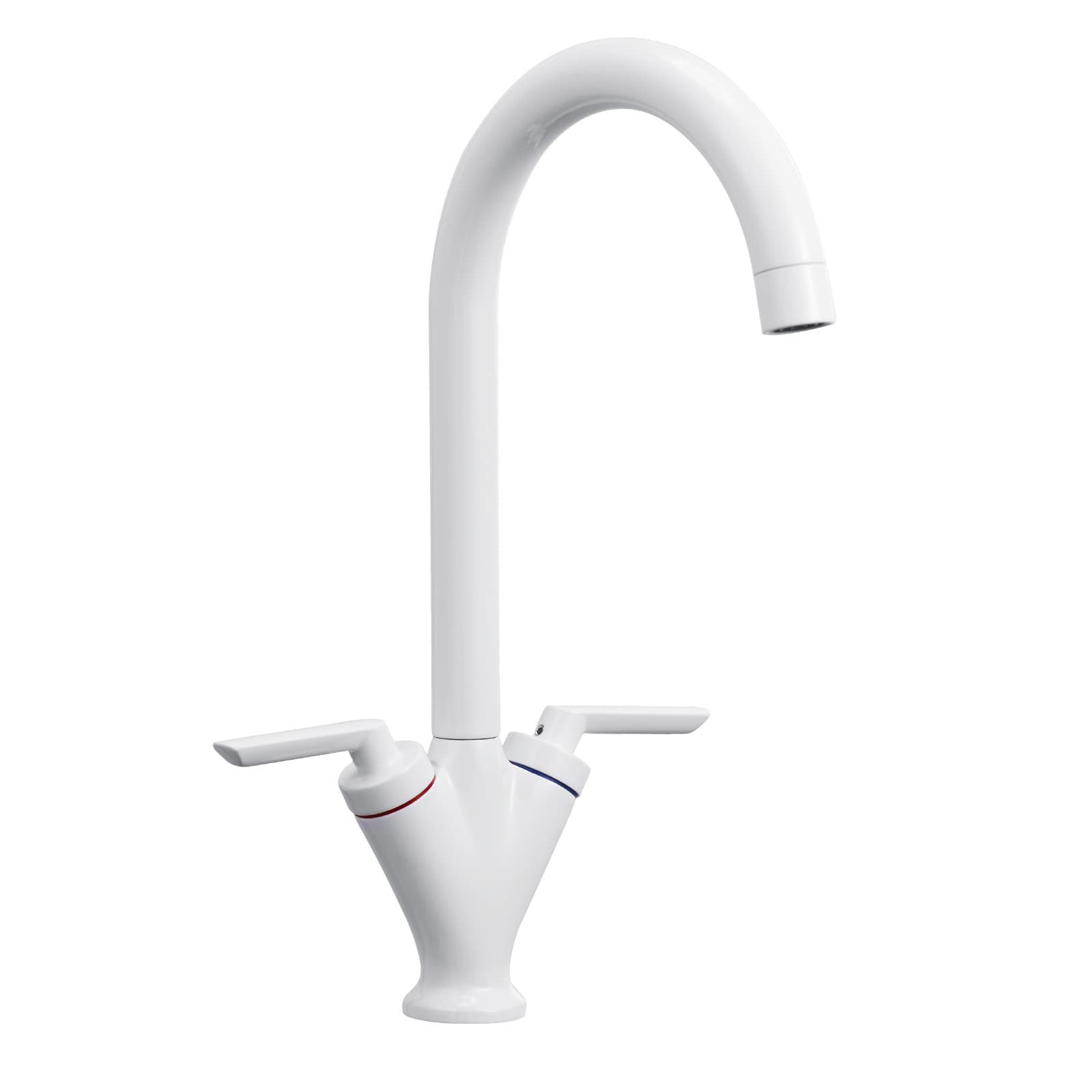 White Kitchen Tap, Hapilife Contemporary Matt White Kitchen Sink Tap Swivel Spout Monobloc Mixer Tap for Kitchen Sink 1 Hole, DT03F