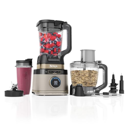 Ninja Frullatore Detect Power Processor Pro 3 in 1 1200W, Robot da Cucina, 3 Bicchieri Monoporzione, Caraffa da 2.1L, Lame per Impastare, Frullare, Tritare e Miscelare, Pietra oro, TB401EUSTGD