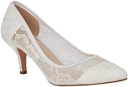 De Blossom Bridal Women's Classic Lace Pointed Toe Kitten Wedding Heel