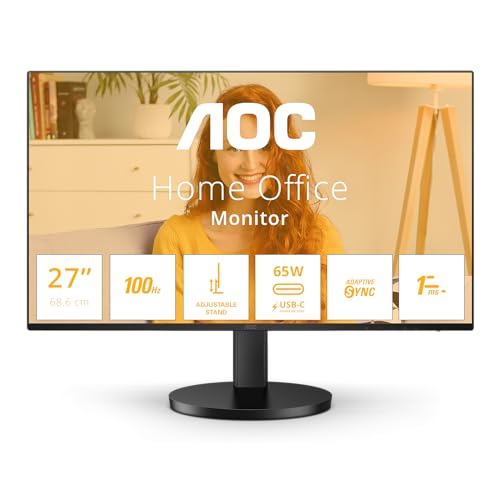 AOC Q27B3CF2 27 Zoll WQHD USB Hub Monitor, 120Hz, IPS Panel, 4ms GtG, HDR10, Hoehenverstellung,Lautsprecher,(2560x1440 HDMI 1x 1.4) Schwarz