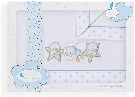 Sábanas Cuna Patito Estrella Luna Blanco Azul - Sábanas Cuna 100 ...