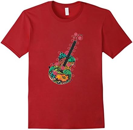 Mens Colorful Guitar Graphic T-shirt for Musicians 3XL Cranberry