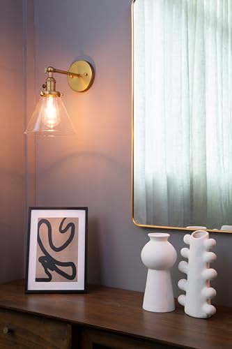 Permo Single Sconce with Funnel Flared Glass Clear Glass Shade 1-Light Wall Sconce Wall Lamp (Antique)