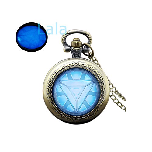 Iron Man Glowing Pocket Watch Necklace Glow in the Dark Arc Reactor