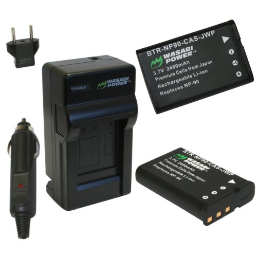 Wasabi Power Battery (2-Pack) and Charger for Casio NP-90 and Casio Exilim EX-FH100, EX-H10, EX-H15, EX-H20G