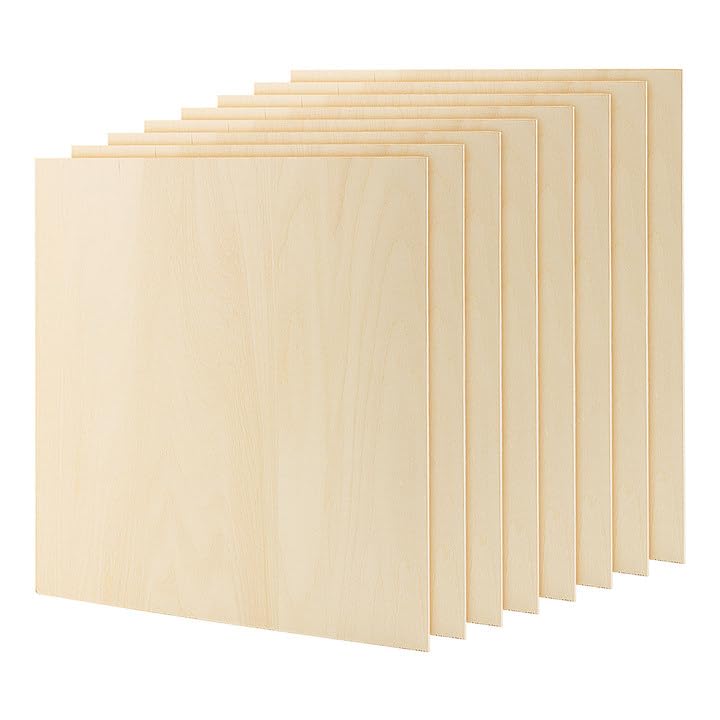 KEILEOHO 8PCS 300 x 300 x 2mm Square Basswood Sheets, Thin Plywood Wooden Boards, 12 Inch Unfinished Wood Board for Craft, DIY Models