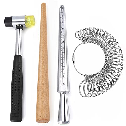 Accmor Ring Sizer Measuring Tool, Ring Sizing Mandrel Stick Finger Size Measurement Gauge Rubber Hammer Mallet with Wood Ring Repair Reshape Stretcher Maker Kit for Woman Man Jewelry Ring Making
