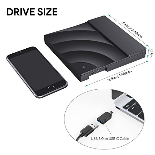 External CD DVD Drive,AUCEE USB 3.0 Type C Dual Port Slim Portable External CD DVD Rewriter Burner Writer, High Speed Data Transfer Touch Control External USB Optical Drives for Laptop/Macbook/Desktop